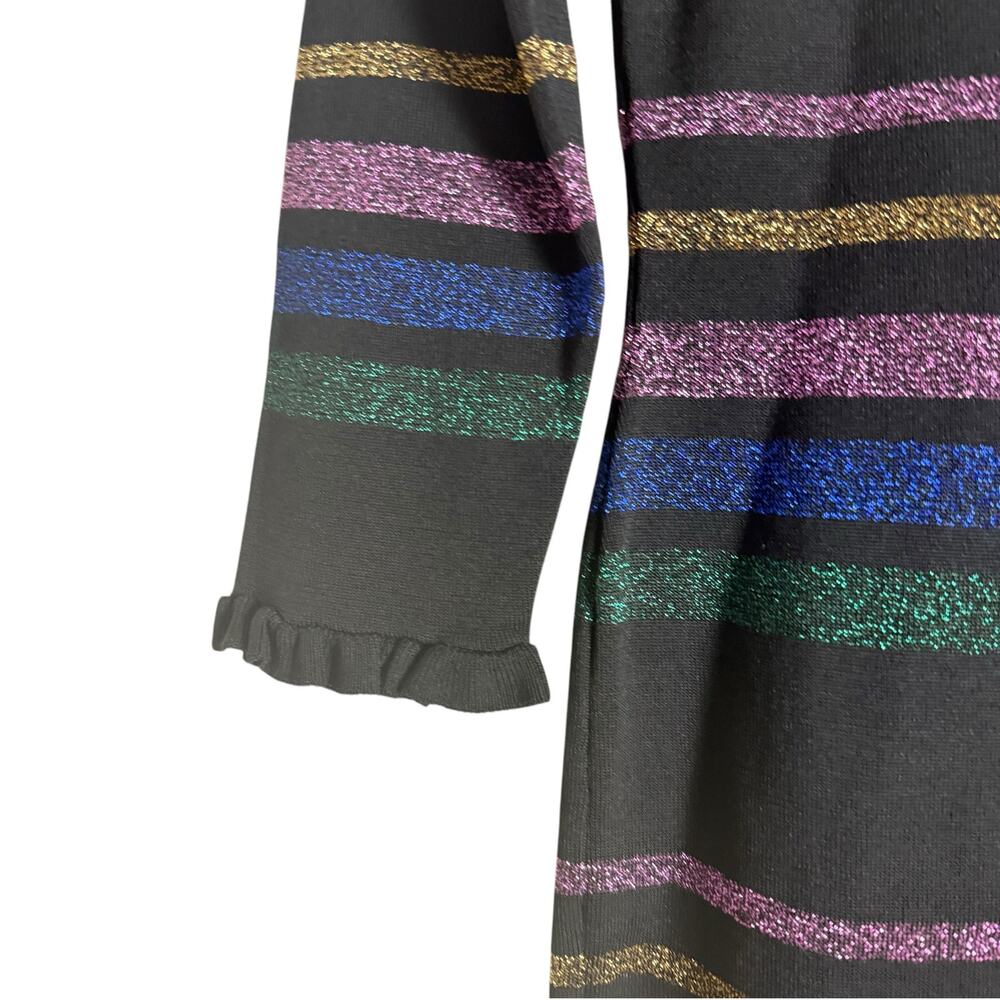 Shoshanna Evette Black Striped Knit Long Sleeve Ruffle Mock Neck Sweater Dress S - Picture 10 of 14
